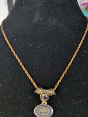 Harley-Davidson Gold/Silver-Tone Skull Medallion Necklace